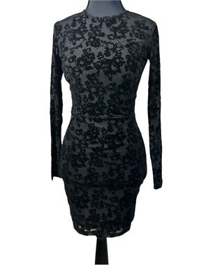 Windsor Black Floral Burnout Velvet Bodycon Mini Dress Size S NWT